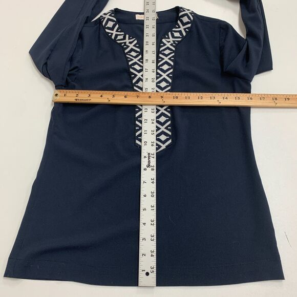 Tory Burch Ariana Tunic Top Womens 0 Zip Cuff Plunge V Neck Embroidered Knit - Picture 8 of 12